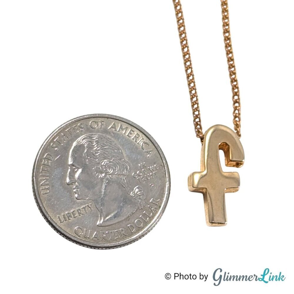 Vintage Gold Tone Letter F Pendant Necklace Initial Charm 16 Inch Chain - Picture 3 of 11